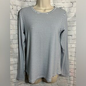 ORVIS Perfect True Crew Long Sleeved Tee Navy Stripe Size Small